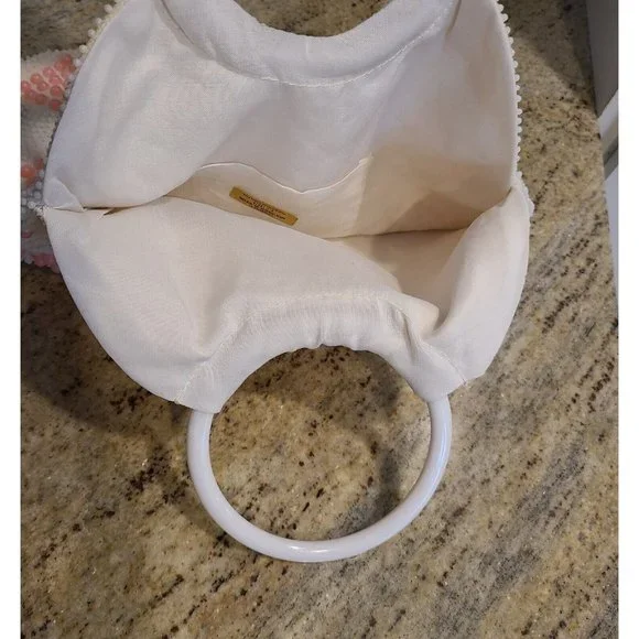 Vintage Dweck Purse Scallop Retro Beaded Pink Round Handles Lucite? - Picture 8 of 13